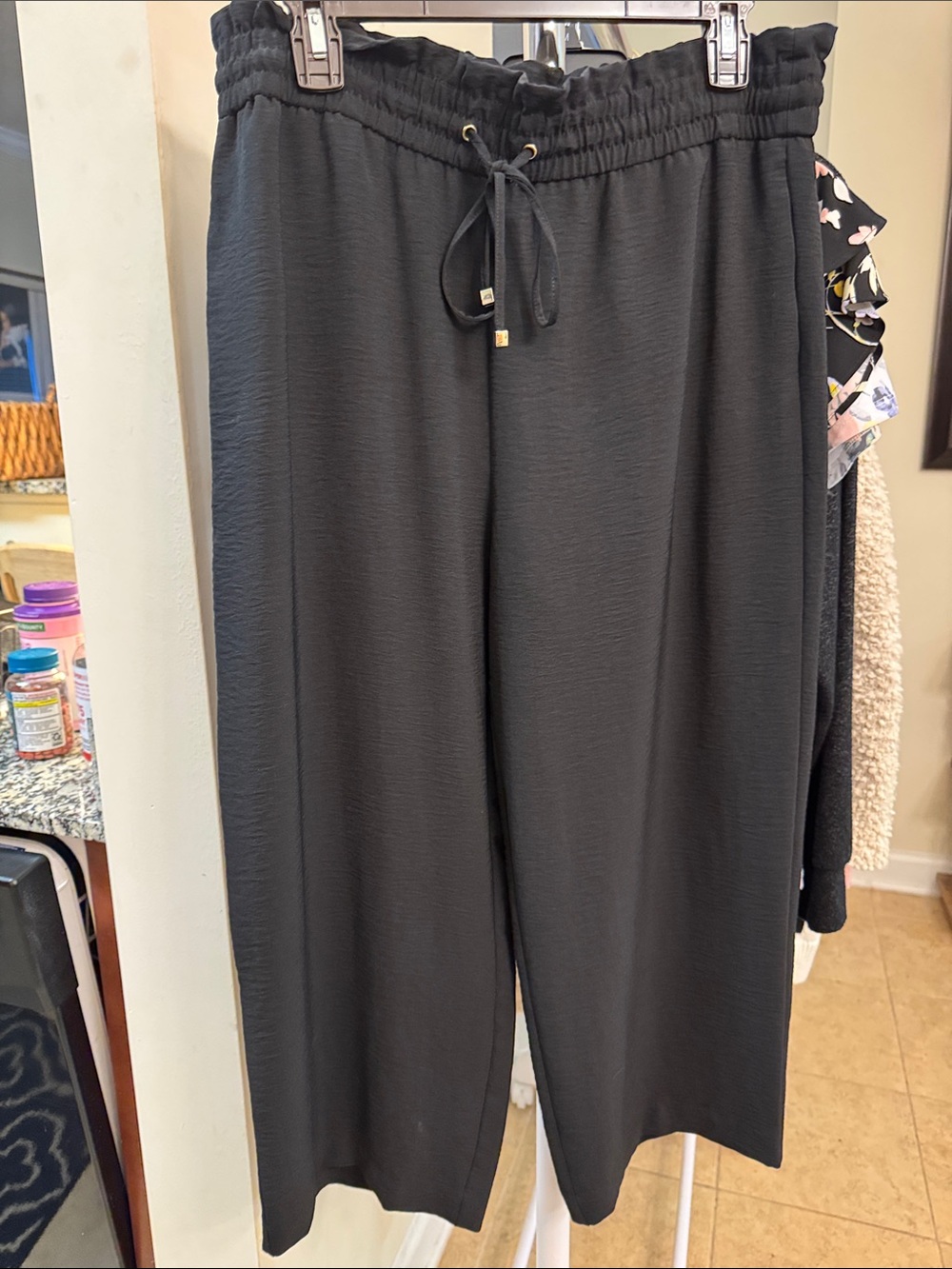 Calvin Klein Black Drawstring Wide-Leg Pants with Elastic Waist